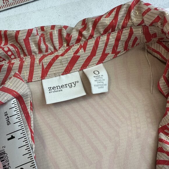 Zenergy By Chicos Womens Red & Beige Striped Zip Up Jacket Size 0 Medium - Picture 5 of 10